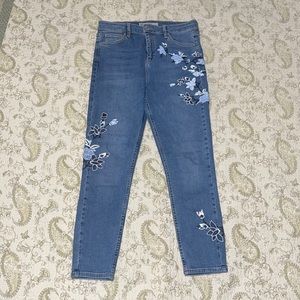Topshop Embroidered Moto Jeans